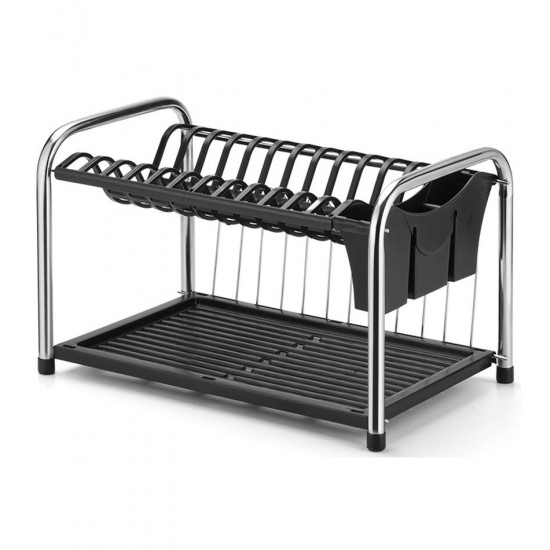 Escorredor Para Louças Gaivota Duplo Para Copos E Talheres Cromado Com Preto